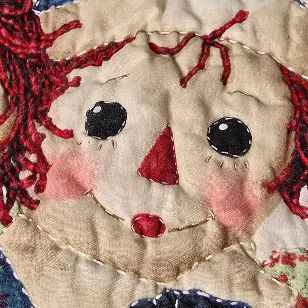 Vintage Raggedy Ann Andy Handmade Applique Quilt 32x42 Folk Art